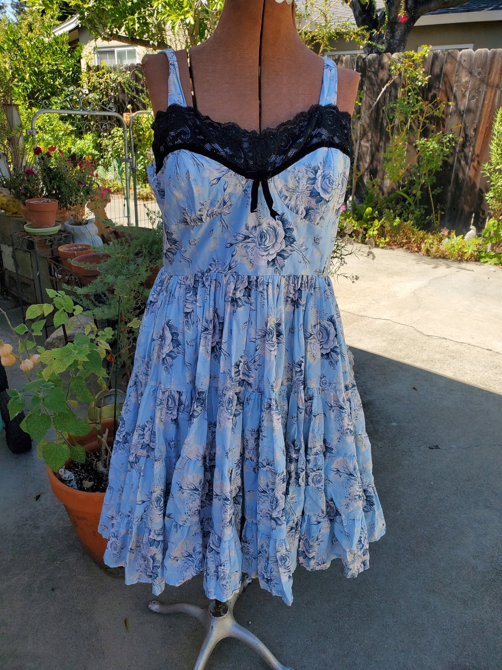 Kitten D'Amour Blue Floral Lace-Trim Dresd with Black Accents